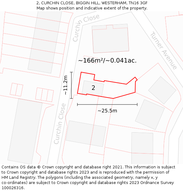 2, CURCHIN CLOSE, BIGGIN HILL, WESTERHAM, TN16 3GF: Plot and title map