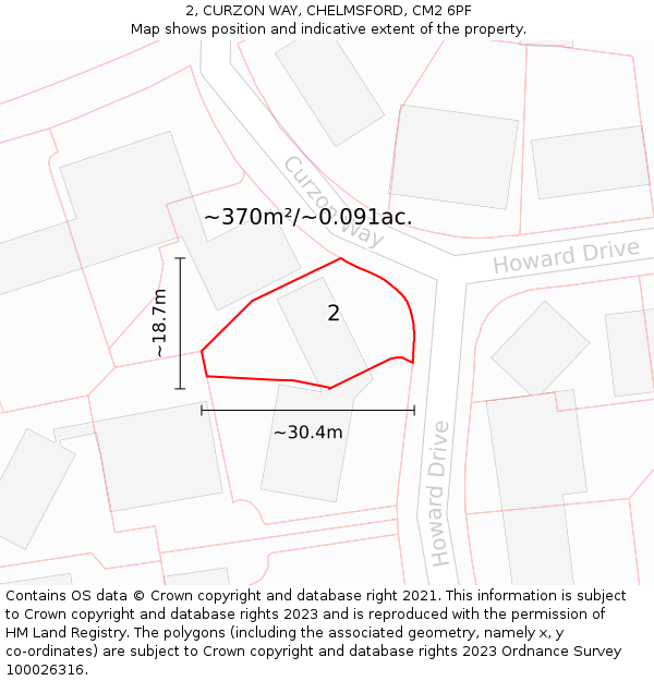 2, CURZON WAY, CHELMSFORD, CM2 6PF: Plot and title map