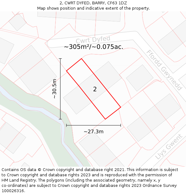 2, CWRT DYFED, BARRY, CF63 1DZ: Plot and title map