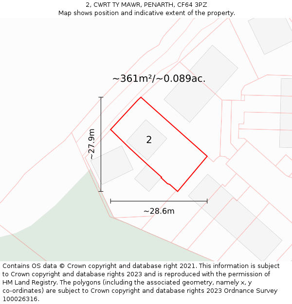 2, CWRT TY MAWR, PENARTH, CF64 3PZ: Plot and title map