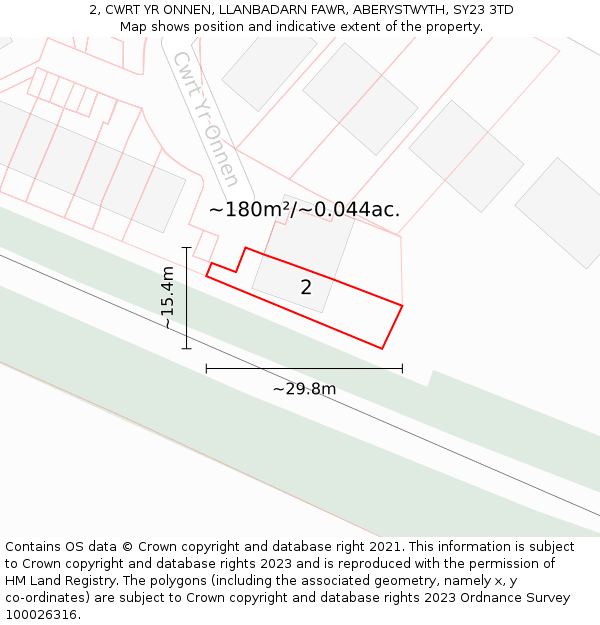 2, CWRT YR ONNEN, LLANBADARN FAWR, ABERYSTWYTH, SY23 3TD: Plot and title map