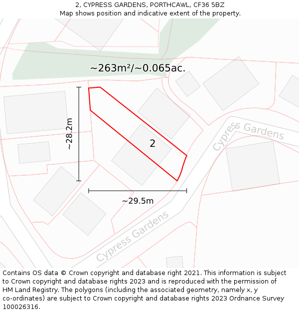 2, CYPRESS GARDENS, PORTHCAWL, CF36 5BZ: Plot and title map