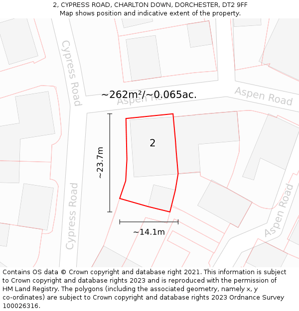 2, CYPRESS ROAD, CHARLTON DOWN, DORCHESTER, DT2 9FF: Plot and title map