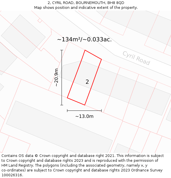 2, CYRIL ROAD, BOURNEMOUTH, BH8 8QD: Plot and title map