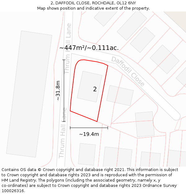 2, DAFFODIL CLOSE, ROCHDALE, OL12 6NY: Plot and title map