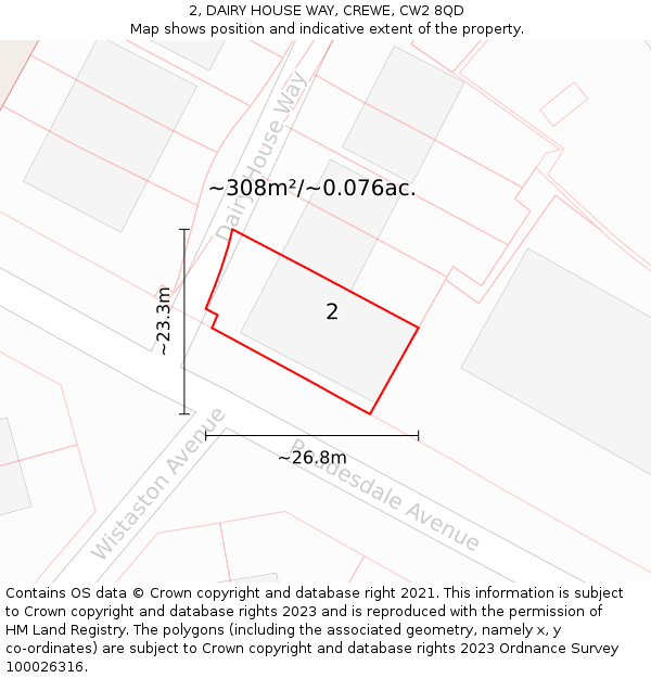 2, DAIRY HOUSE WAY, CREWE, CW2 8QD: Plot and title map