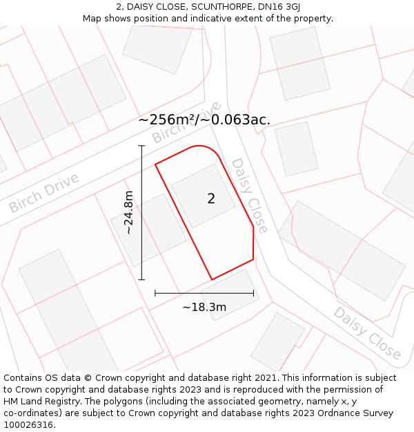 2, DAISY CLOSE, SCUNTHORPE, DN16 3GJ: Plot and title map