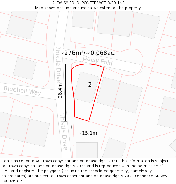 2, DAISY FOLD, PONTEFRACT, WF9 1NF: Plot and title map