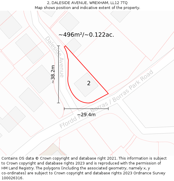 2, DALESIDE AVENUE, WREXHAM, LL12 7TQ: Plot and title map