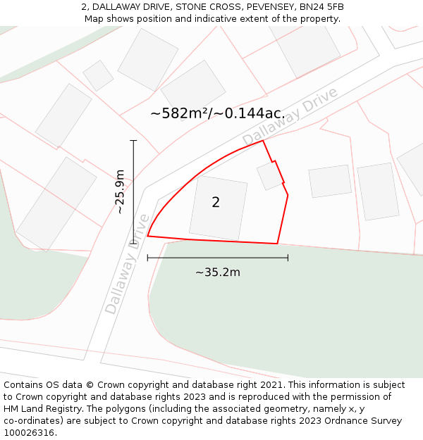 2, DALLAWAY DRIVE, STONE CROSS, PEVENSEY, BN24 5FB: Plot and title map