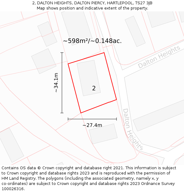 2, DALTON HEIGHTS, DALTON PIERCY, HARTLEPOOL, TS27 3JB: Plot and title map