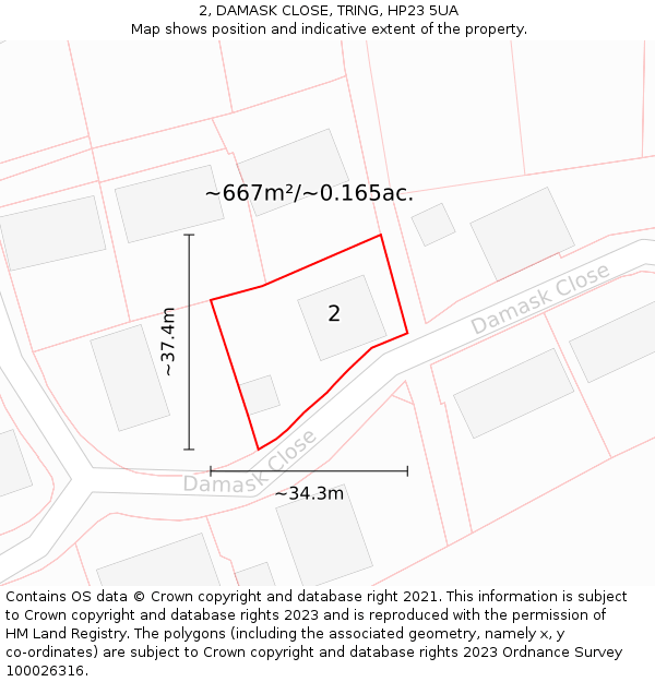 2, DAMASK CLOSE, TRING, HP23 5UA: Plot and title map