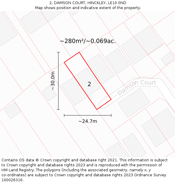 2, DAMSON COURT, HINCKLEY, LE10 0ND: Plot and title map