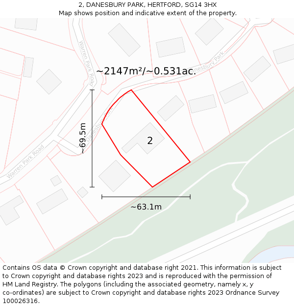 2, DANESBURY PARK, HERTFORD, SG14 3HX: Plot and title map