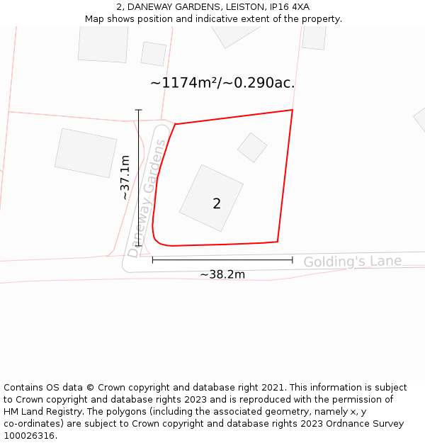 2, DANEWAY GARDENS, LEISTON, IP16 4XA: Plot and title map