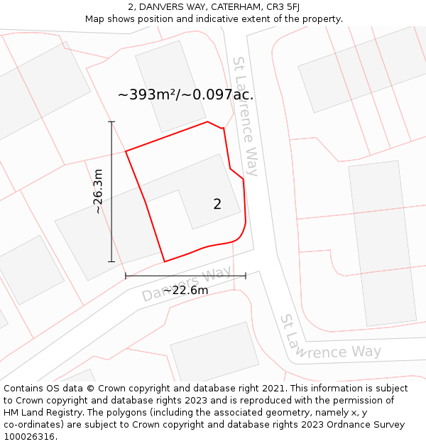 2, DANVERS WAY, CATERHAM, CR3 5FJ: Plot and title map