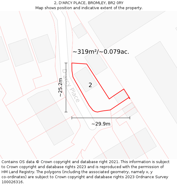 2, D'ARCY PLACE, BROMLEY, BR2 0RY: Plot and title map