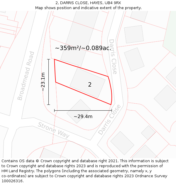 2, DARRIS CLOSE, HAYES, UB4 9RX: Plot and title map