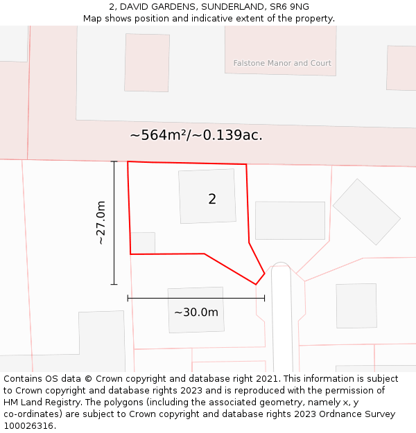 2, DAVID GARDENS, SUNDERLAND, SR6 9NG: Plot and title map