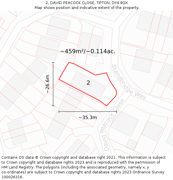 2, DAVID PEACOCK CLOSE, TIPTON, DY4 8GX: Plot and title map