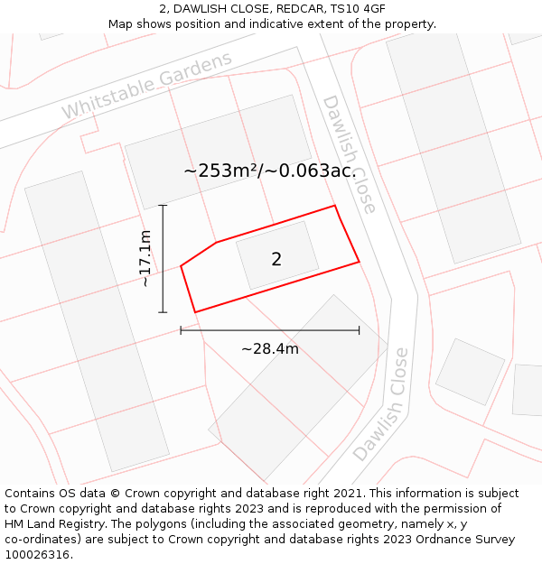 2, DAWLISH CLOSE, REDCAR, TS10 4GF: Plot and title map