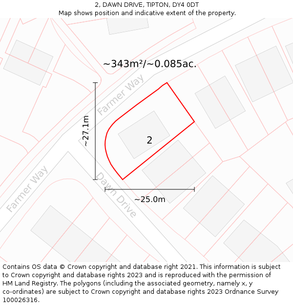 2, DAWN DRIVE, TIPTON, DY4 0DT: Plot and title map