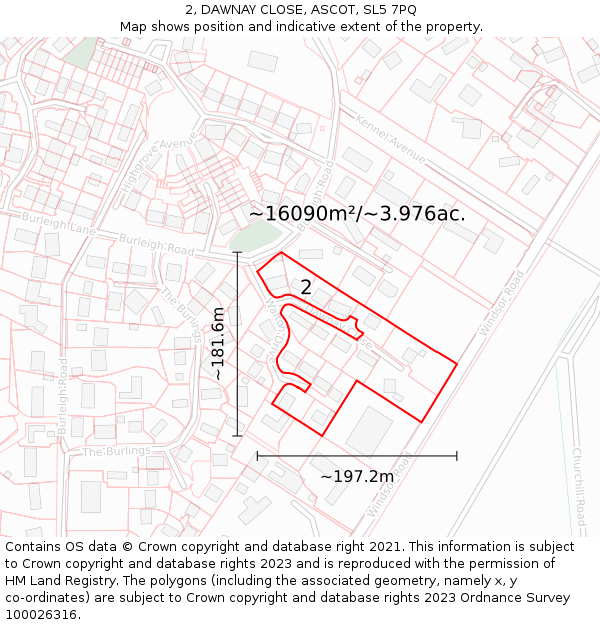 2, DAWNAY CLOSE, ASCOT, SL5 7PQ: Plot and title map