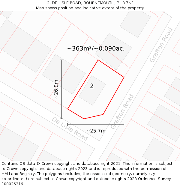 2, DE LISLE ROAD, BOURNEMOUTH, BH3 7NF: Plot and title map