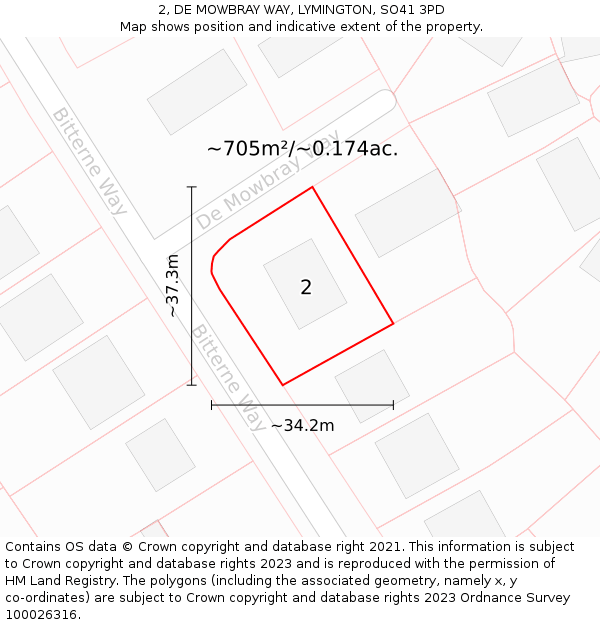 2, DE MOWBRAY WAY, LYMINGTON, SO41 3PD: Plot and title map