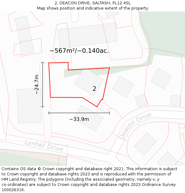 2, DEACON DRIVE, SALTASH, PL12 4SL: Plot and title map