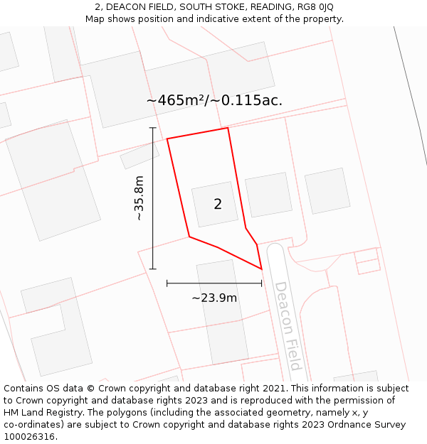 2, DEACON FIELD, SOUTH STOKE, READING, RG8 0JQ: Plot and title map