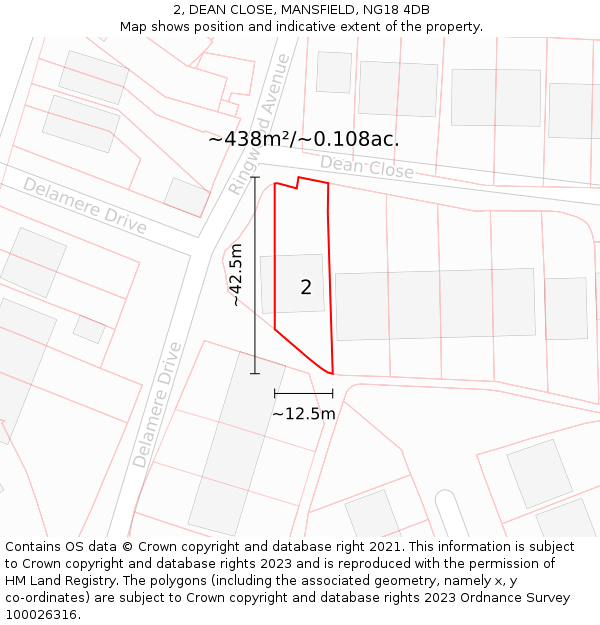 2, DEAN CLOSE, MANSFIELD, NG18 4DB: Plot and title map