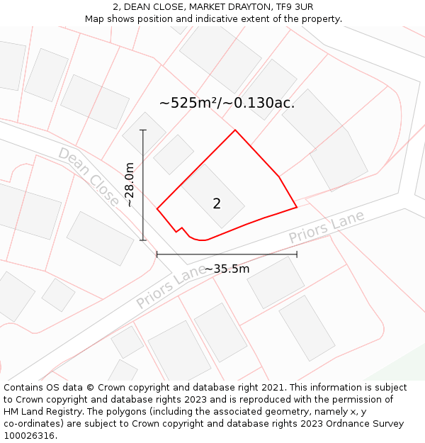 2, DEAN CLOSE, MARKET DRAYTON, TF9 3UR: Plot and title map