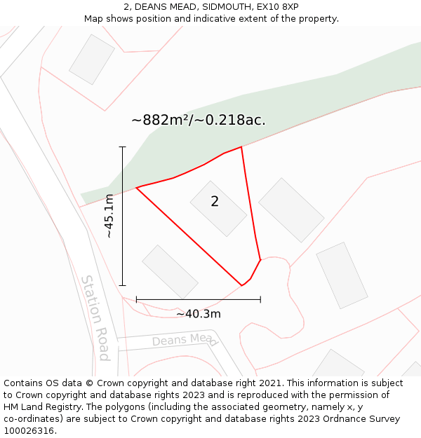 2, DEANS MEAD, SIDMOUTH, EX10 8XP: Plot and title map