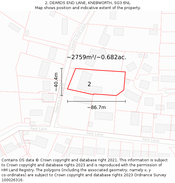 2, DEARDS END LANE, KNEBWORTH, SG3 6NL: Plot and title map