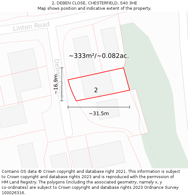 2, DEBEN CLOSE, CHESTERFIELD, S40 3HE: Plot and title map