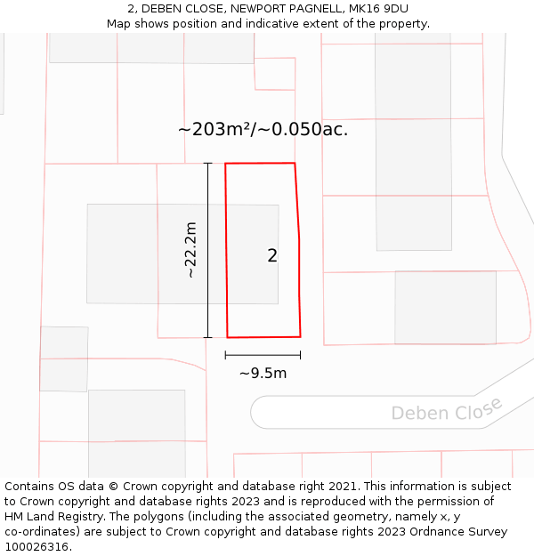 2, DEBEN CLOSE, NEWPORT PAGNELL, MK16 9DU: Plot and title map