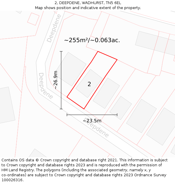 2, DEEPDENE, WADHURST, TN5 6EL: Plot and title map