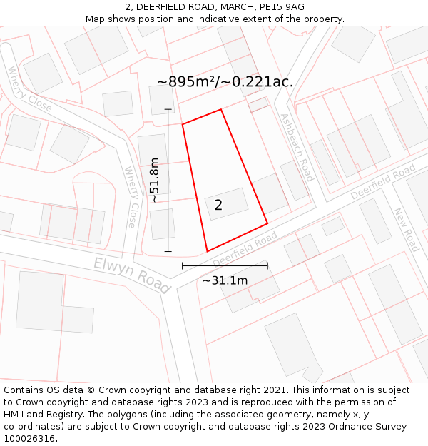 2, DEERFIELD ROAD, MARCH, PE15 9AG: Plot and title map