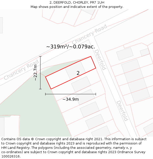 2, DEERFOLD, CHORLEY, PR7 1UH: Plot and title map