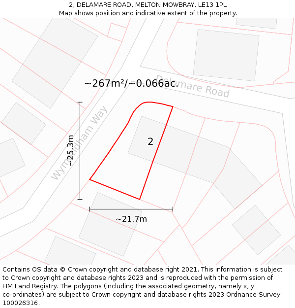 2, DELAMARE ROAD, MELTON MOWBRAY, LE13 1PL: Plot and title map