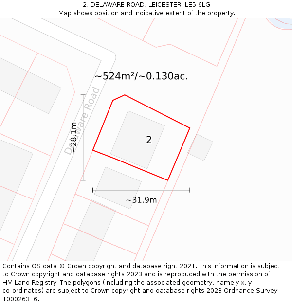 2, DELAWARE ROAD, LEICESTER, LE5 6LG: Plot and title map
