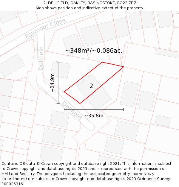 2, DELLFIELD, OAKLEY, BASINGSTOKE, RG23 7BZ: Plot and title map