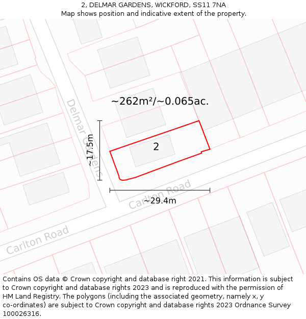 2, DELMAR GARDENS, WICKFORD, SS11 7NA: Plot and title map