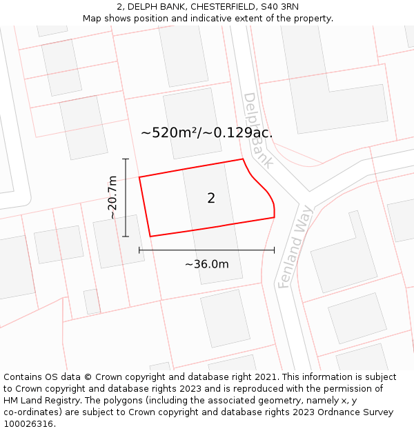 2, DELPH BANK, CHESTERFIELD, S40 3RN: Plot and title map