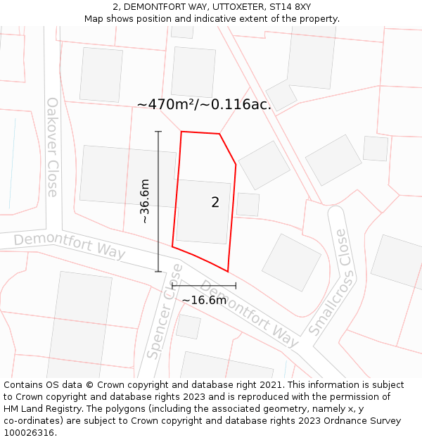 2, DEMONTFORT WAY, UTTOXETER, ST14 8XY: Plot and title map
