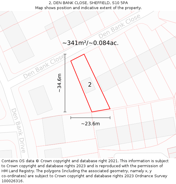 2, DEN BANK CLOSE, SHEFFIELD, S10 5PA: Plot and title map