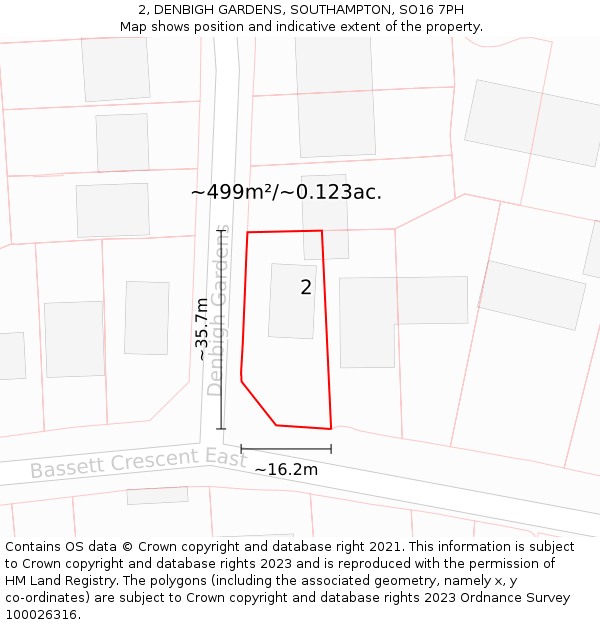 2, DENBIGH GARDENS, SOUTHAMPTON, SO16 7PH: Plot and title map