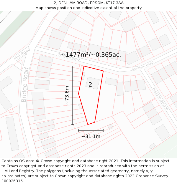 2, DENHAM ROAD, EPSOM, KT17 3AA: Plot and title map