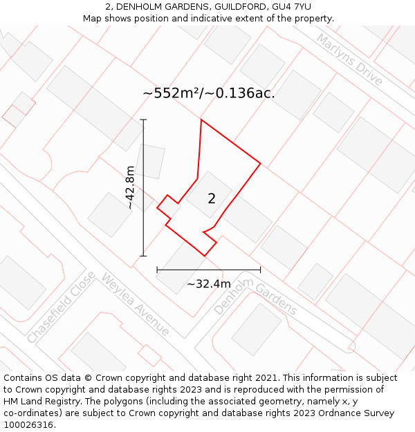 2, DENHOLM GARDENS, GUILDFORD, GU4 7YU: Plot and title map